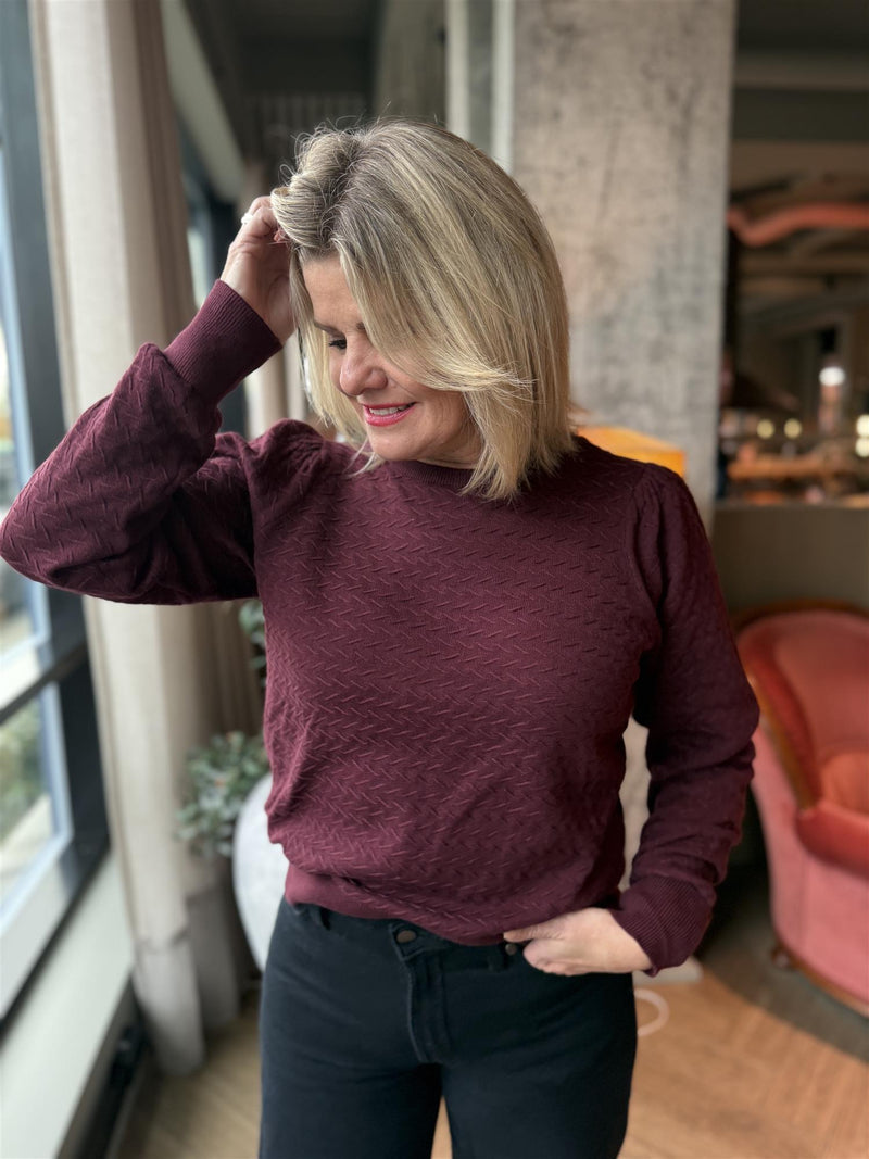 DODO PULLOVER MED MØNSTER OG PUFF Burgunder
