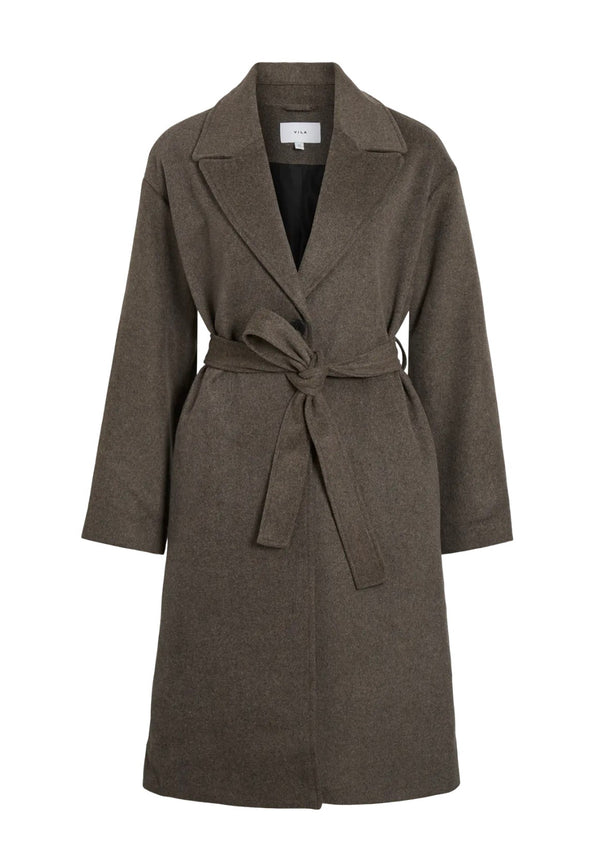 LINSE BELTED COAT Mørkebrunt Melert