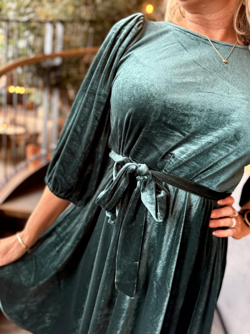 Emily O-Neck Short Dress Flaskegrønn
