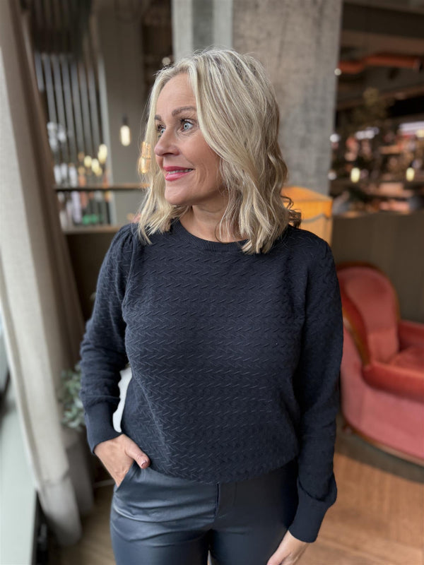 DODO PULLOVER MED MØNSTER OG PUFF Mørk Blå