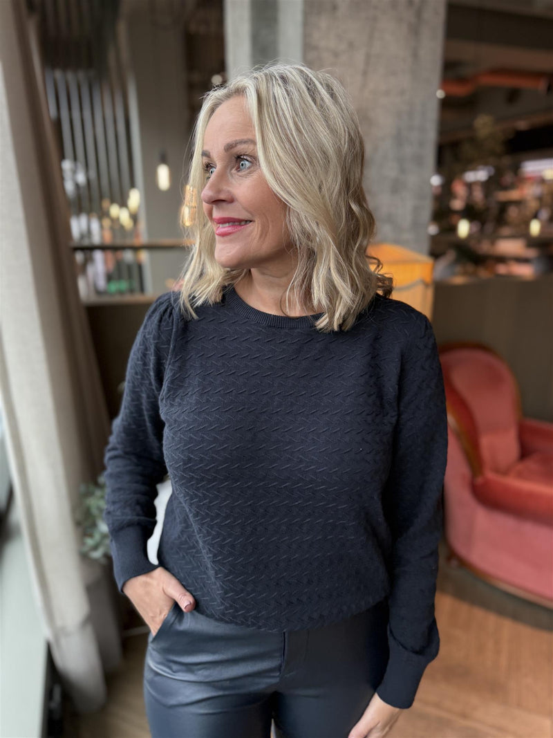 DODO PULLOVER MED MØNSTER OG PUFF Mørk Blå