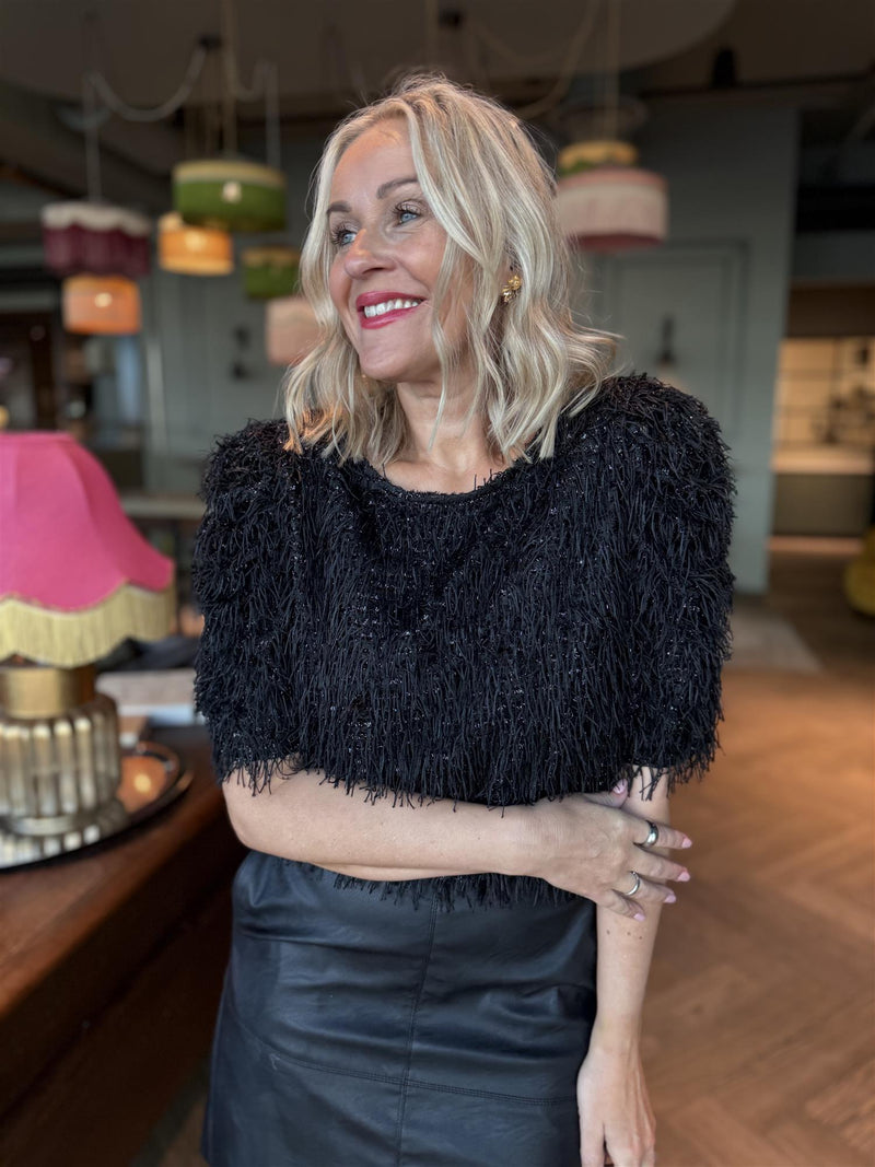 MARLIN BLOUSE Sort Med Sølv Glitter