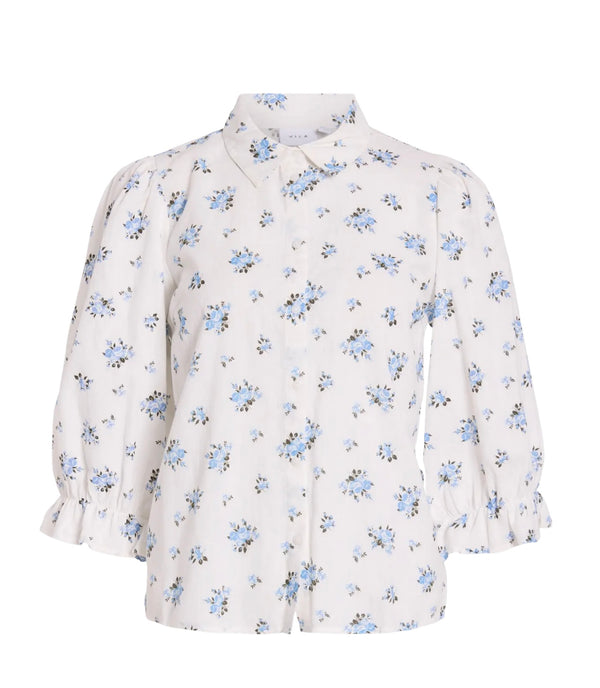 ELLA mia 3/4 shirt Hvit Med Blå Blomster