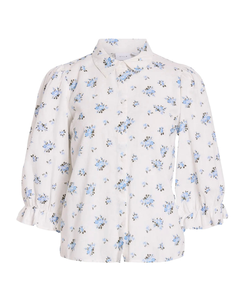 ELLA mia 3/4 shirt Hvit Med Blå Blomster