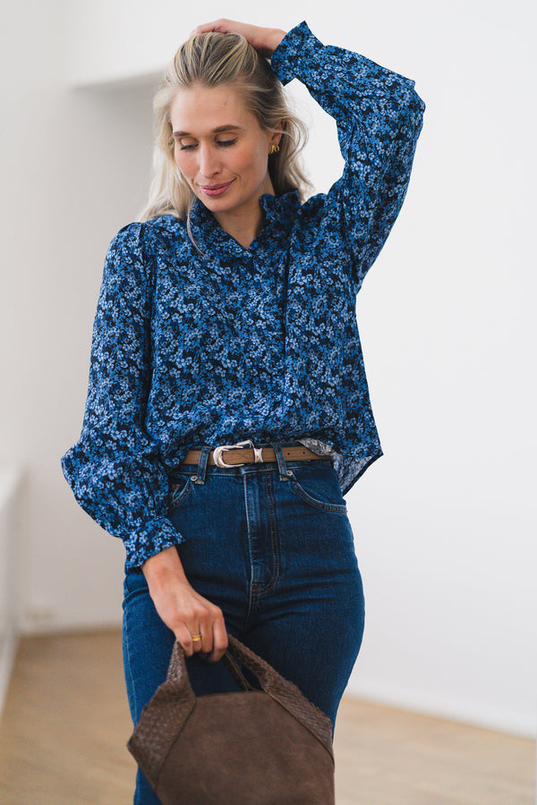 ASTRID SHIRT Mørkeblå M Blomsterprint