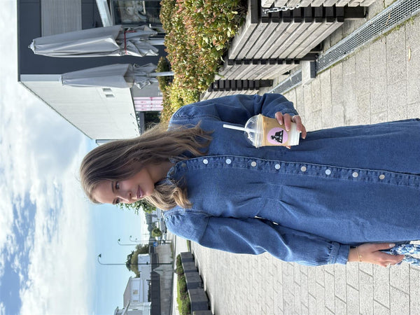 Visol L/S pleat denim dress Medium Jeansblå