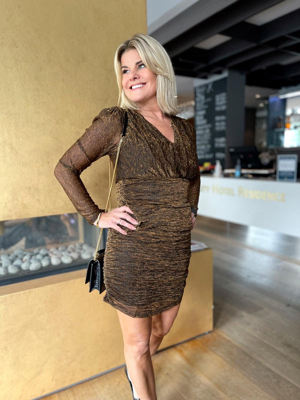 Vijaade V-Neck Dress Sort Og Bronse Glitter