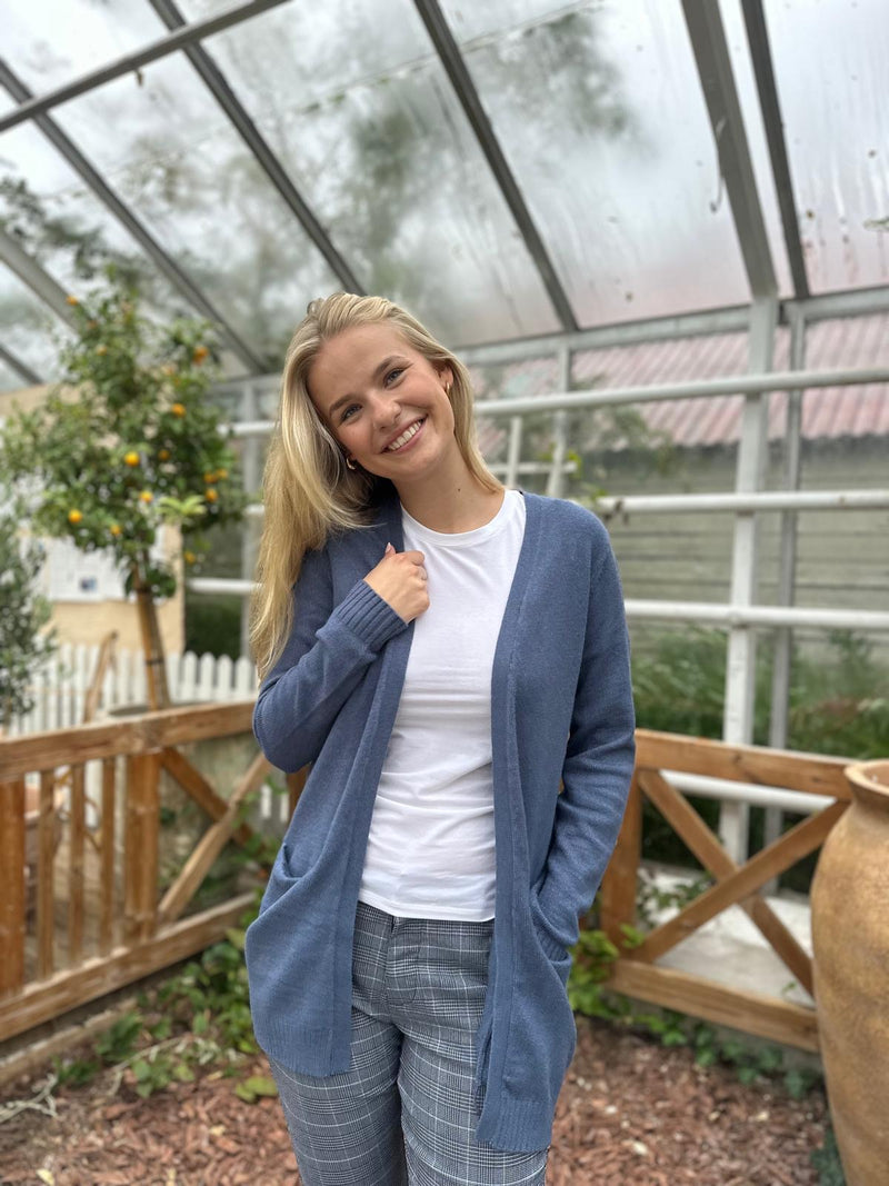 Viril Open L/S Knit Cardigan Blå