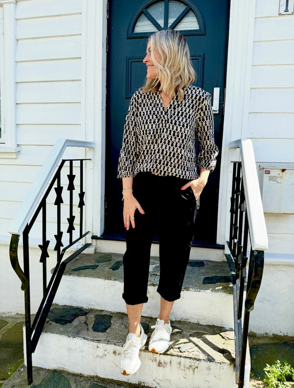 Adney- blouse Sort/Beige/Gull