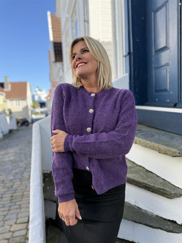Alva o-neck l/s knit cardigan Lilla