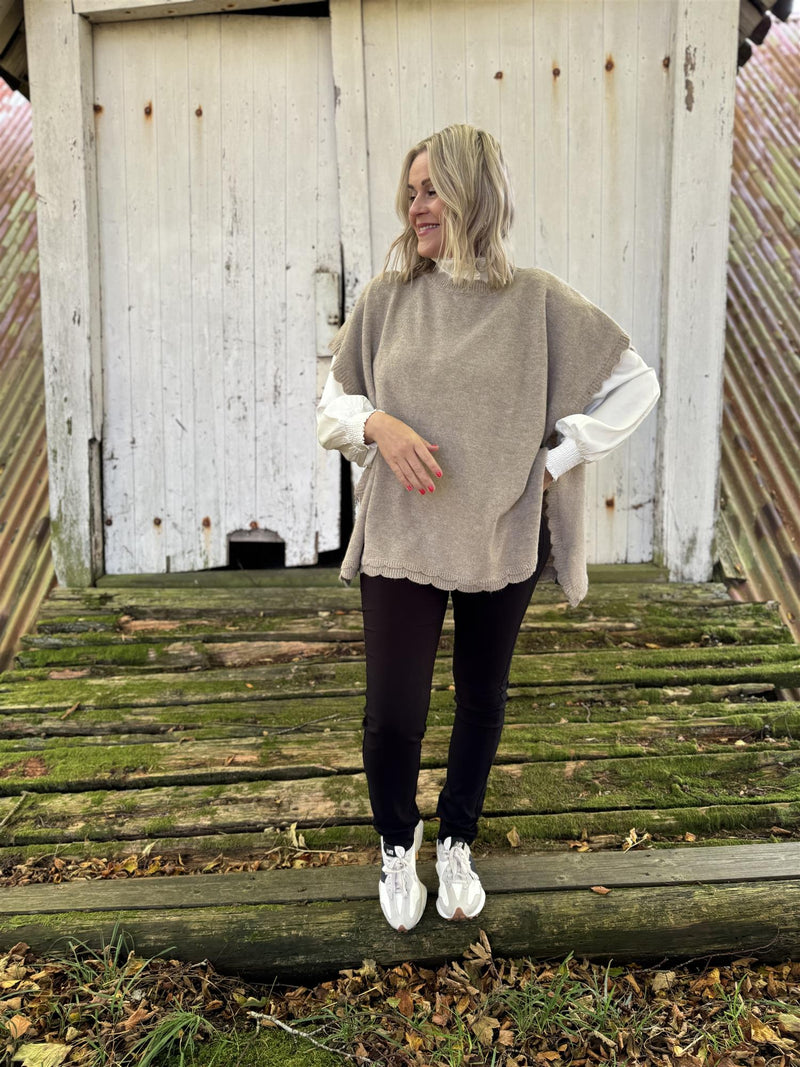 Visummer poncho/ef Beige Melert