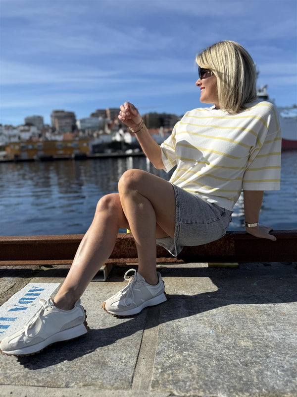 RACHELLE PULOVER Hvit Med Gule Striper