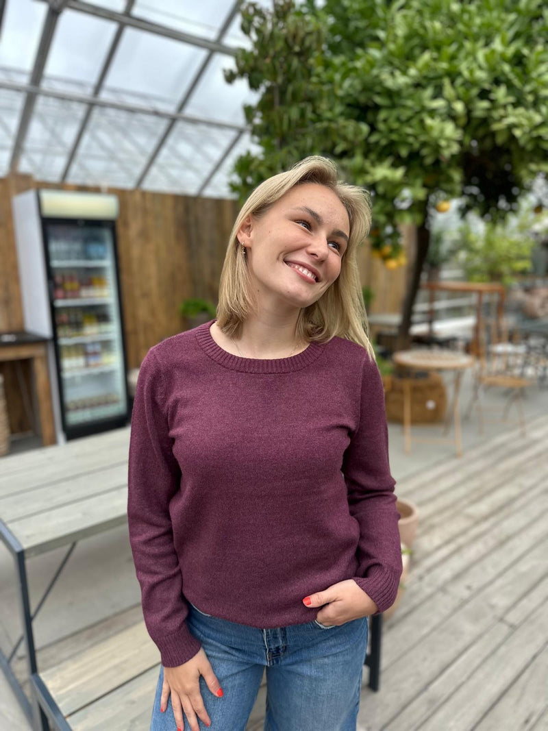 Viril O-neck L/S Knit Top Vinrød