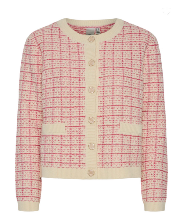 LIVIA SHORT KNIT CARDIGAN Offwhite/Rosa