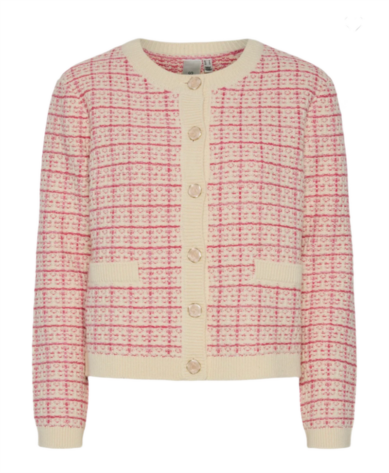 LIVIA SHORT KNIT CARDIGAN Offwhite/Rosa