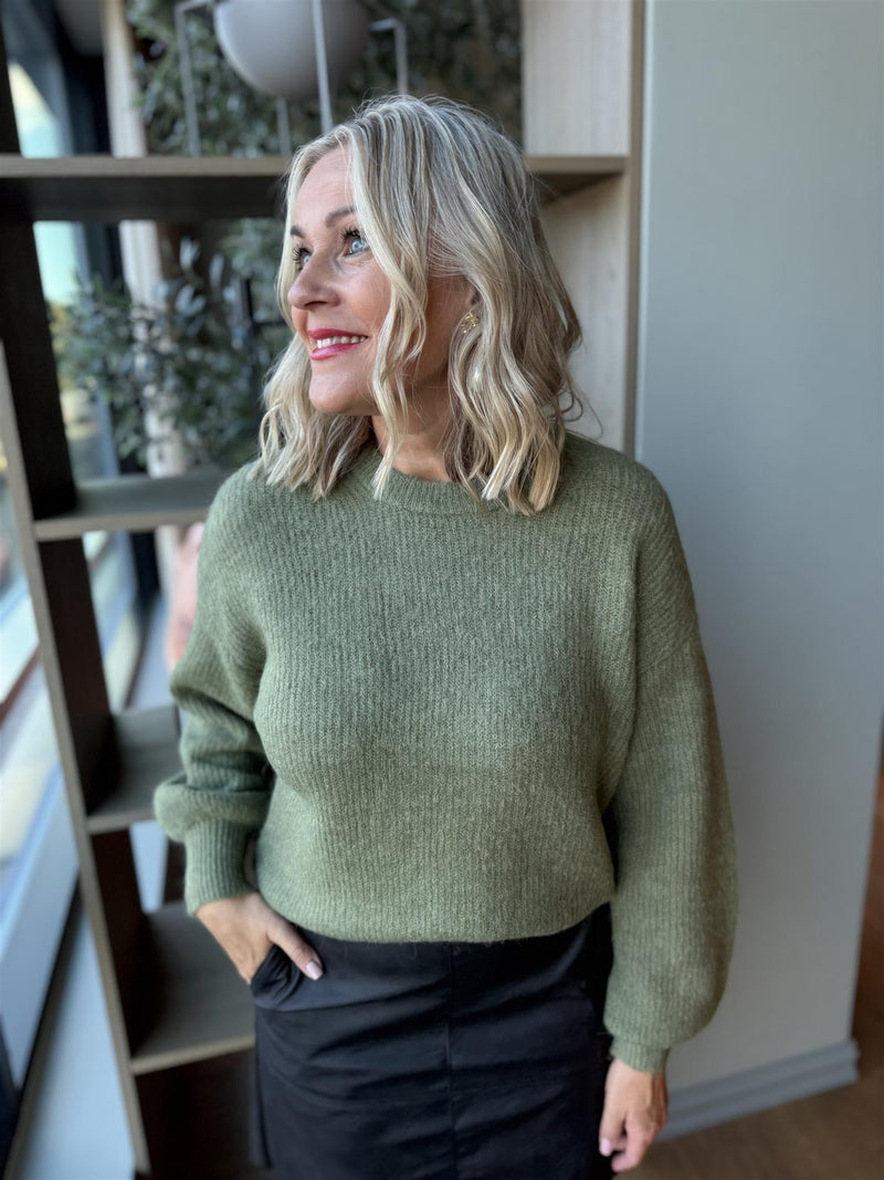 GUSTEL PULLOVER Olivengrønn
