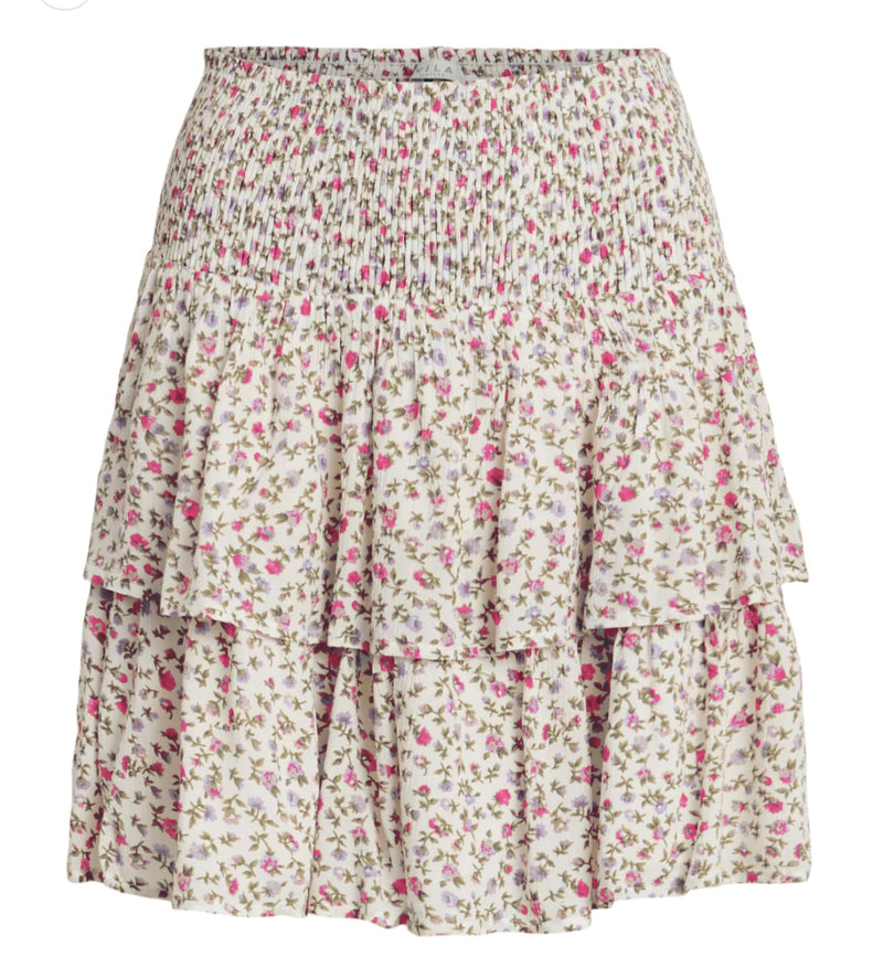 VIGREIS SHORT SKIRT Offwhite Med Rosa Blomster