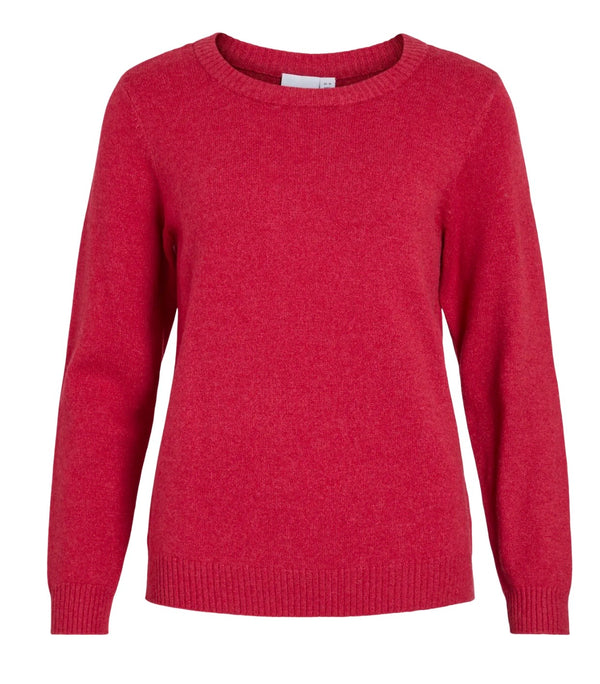 VIRIL O-NECK L/S KNIT TOP Rød
