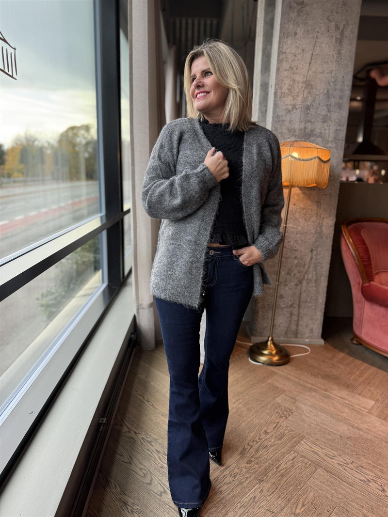 NYNNI OPEN L/S KNIT CARDIGANS Mørk Grå