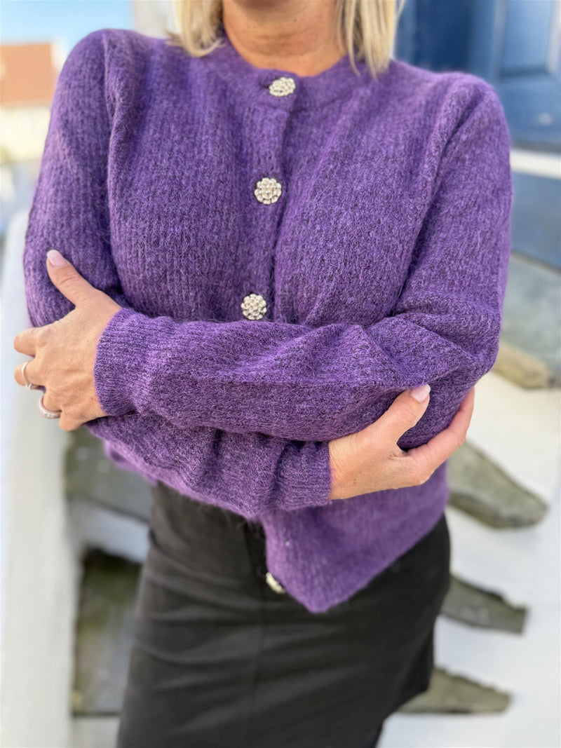Alva o-neck l/s knit cardigan Lilla