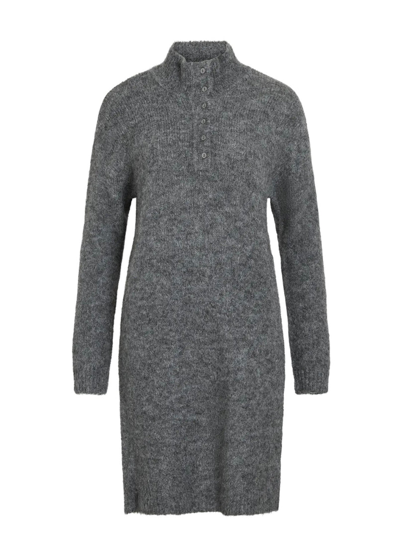 Nynni Highneck Knit Dress Grå Melert