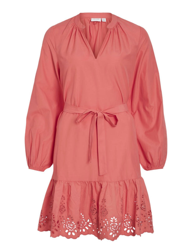 Vikelli  v-neck l/s short dress Korall