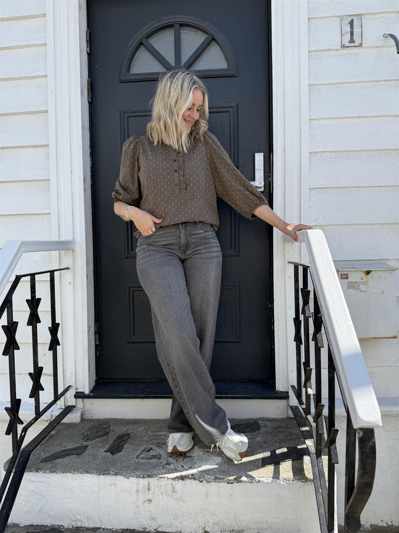 DINA BLOUSE Mørkebrun Melert