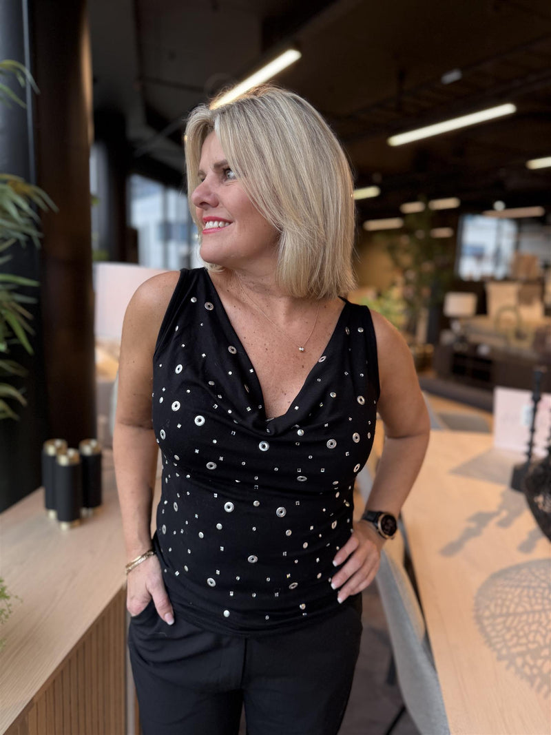 GIGGO WATERFALL TOP Sort Med Bling