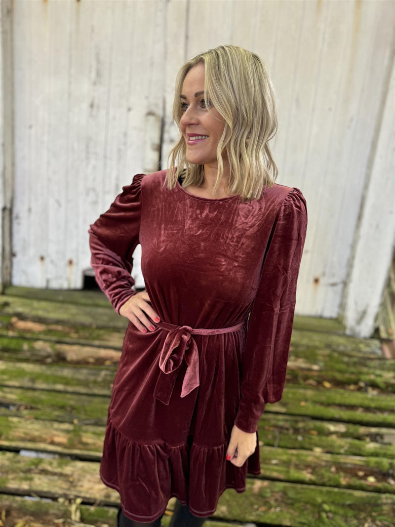 EMILY VELOUR DRESS Lys Burgunder