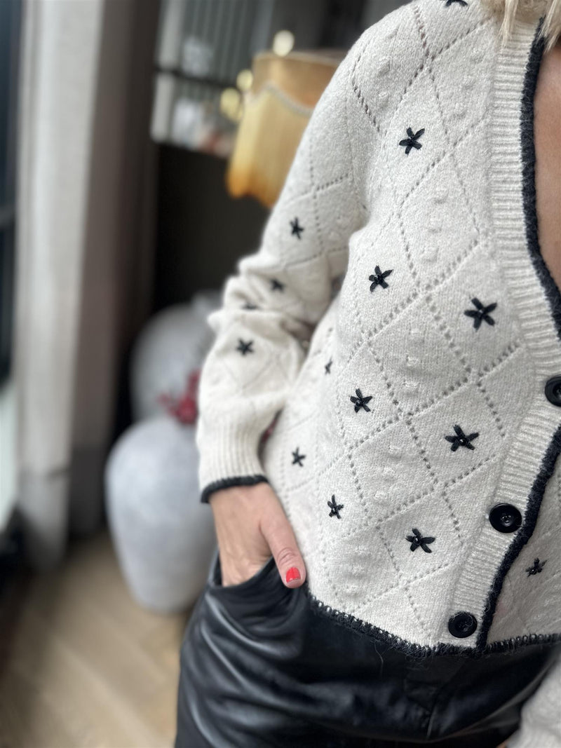 STOKKA CARDIGAN Beige Og Sort