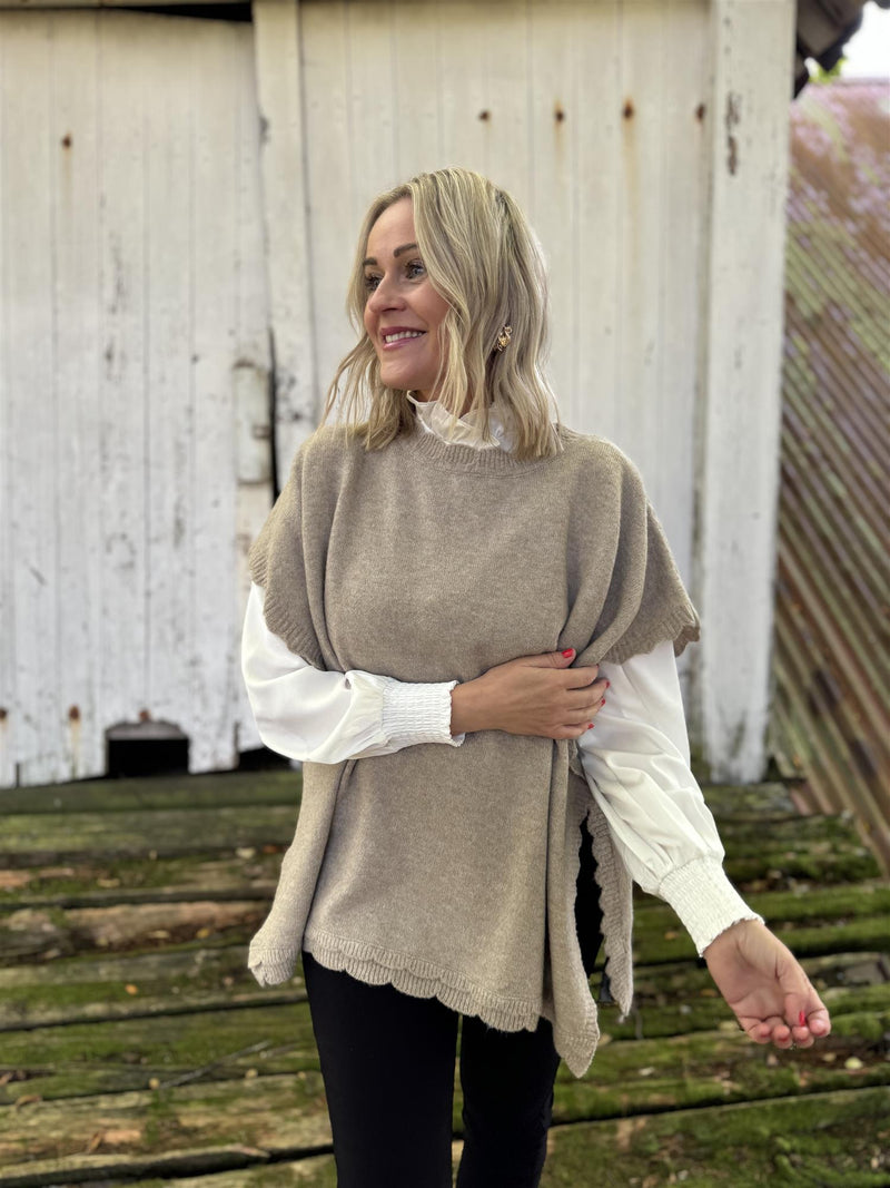 Visummer poncho/ef Beige Melert