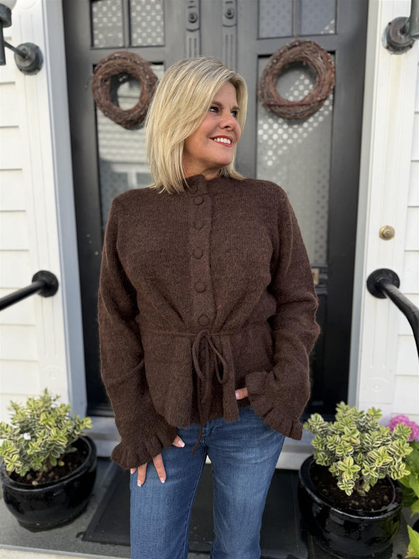 yasthellis knit cardigan s. Mørkebrun Melert